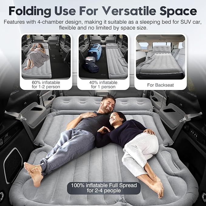 Shademax SUV Air Mattress Inflatable Car Air Mattress for Toyota 4runner RAV4 Jeep Wrangler Ford Explorer Mattress Outdoor Travel Camping Car Bed with Built-in Pillow for SUV Trunk &amp Back Seat