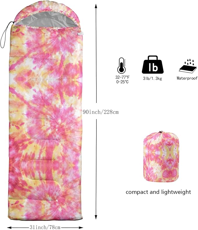 QOOMO Axolotl Cute Camping Sleeping Bags3 Season Warm &amp Cool WeatherLightweightWaterproof Sleeping Bags for Adults &amp KidsTravelingand Outdoors
