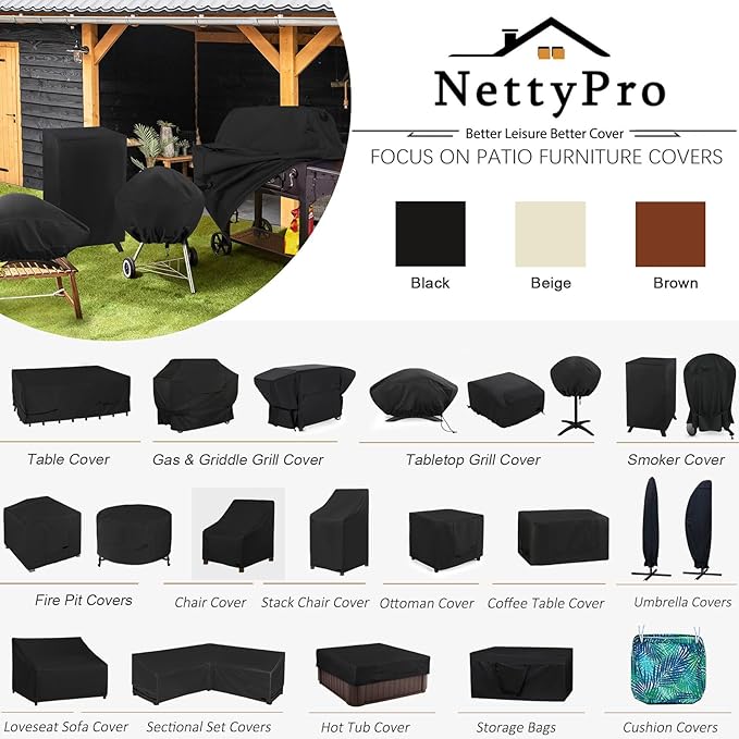 NettyPro Grill Cover for Outdoor Grill 44 inch Waterproof Heavy Duty Gas BBQ Cover for Outside Weber Char-Broil Brinkmann Jenn Air Nexgrill 2 Burner Barbecue Black