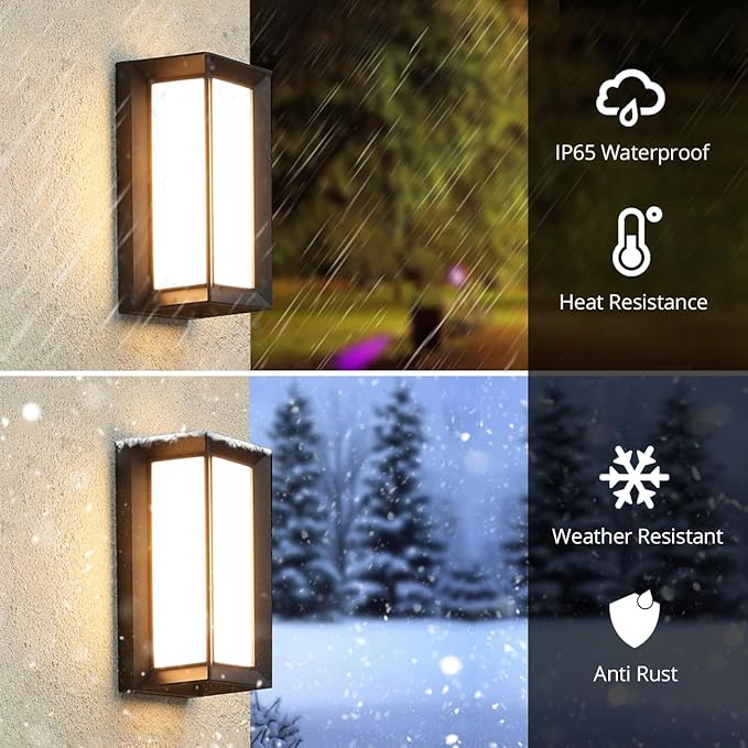 wowlite Outdoor Lights for House LED 12W Modern Porch Light 3000K 4000K 6500K 3 Colors Changeable Aluminum Outdoor Light Fixture Wall Mount Exterior Lighting Fixtures for Garage Garden Patio