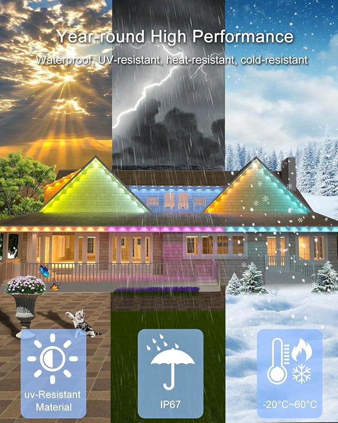 Permanent Outdoor Lights - 100FT Smart AI RGB+IC LED with 72 Lights IP67 Waterproof 75+ Scene Modes Alexa/Google/Remote Control Enabled DIY Music Sync for Christmas Holiday &amp Home Decor Whit
