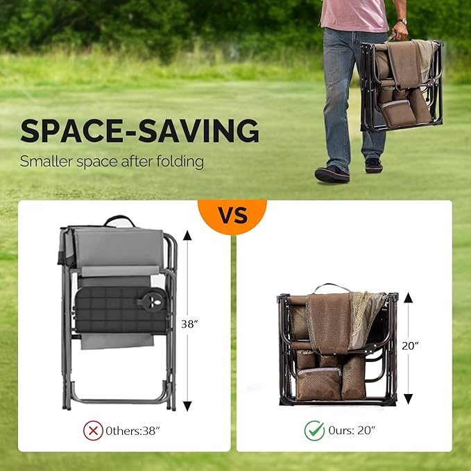 VINGLI Camping Chairs Directors Chair Camping Chair with Side Table &amp Carry BagHeavy Duty Camping Chairs for Adults Portable Folding Camping Chair Pocket for Beach FishingTripPicnicLawn-B