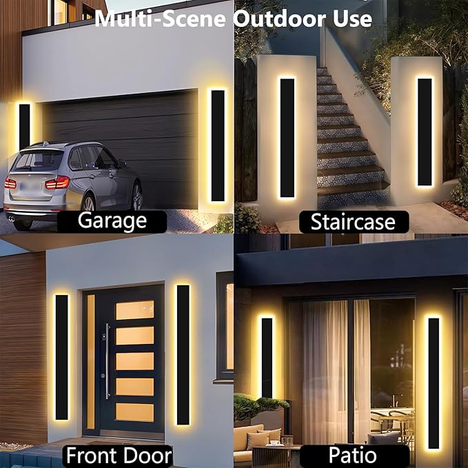 12in Modern Outdoor Wall Light IP65 Waterproof Outdoor Wall Sconce 3000K-6000K Dimmable LED Black Garage Lights Exterior Wall Lighting Anti-Rust Linear Long Outdoor Light
