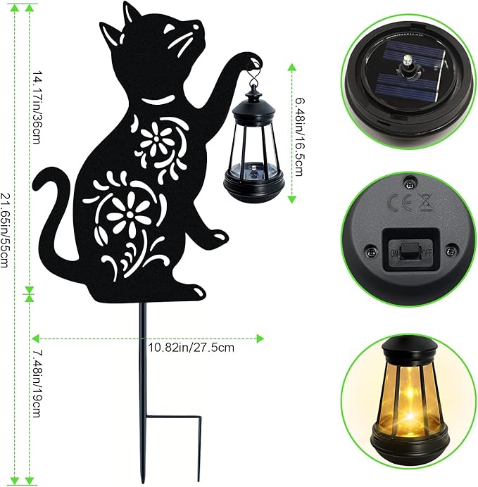 Solar Cat Hanging Lantern Outdoor Black Cat Solar Lights Cat Lover Gifts for Women Mom Grandma BirthdayMother's DayWaterproof Garden Ornaments Decor Outside BackyardPatioPathway