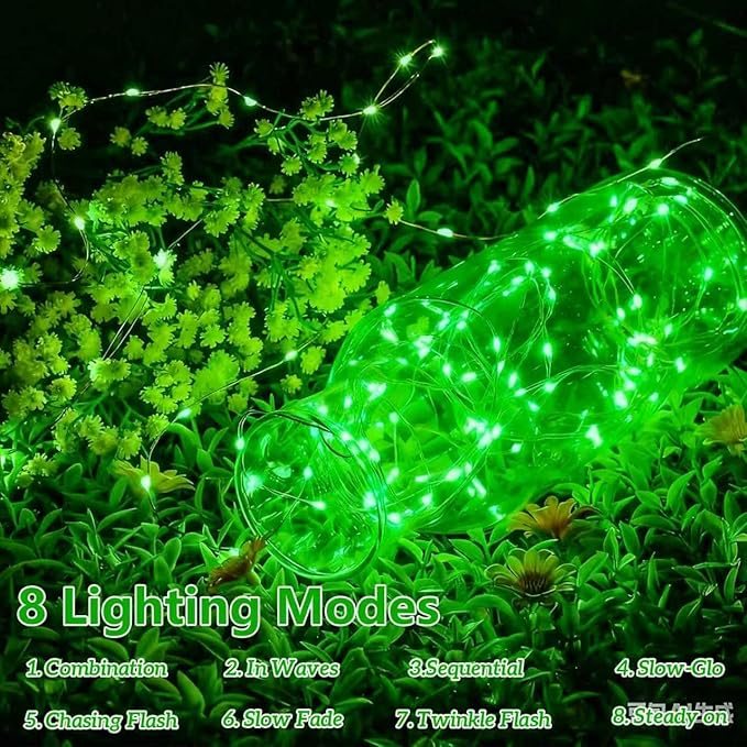 YEGUO 4 Pack Green Solar Fairy Lights Each 33ft 100 LED Christmas Lights Outdoor Waterproof 8 Modes Sliver Wire Solar String Lights