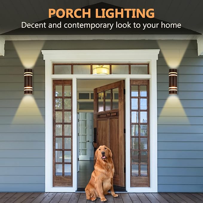 Housen Solutions Outdoor Wall Lights 2 Pack Modern Exterior Lighting Fixtures IP65 Waterproof Up Down Outside Lights for House Porch Bronze