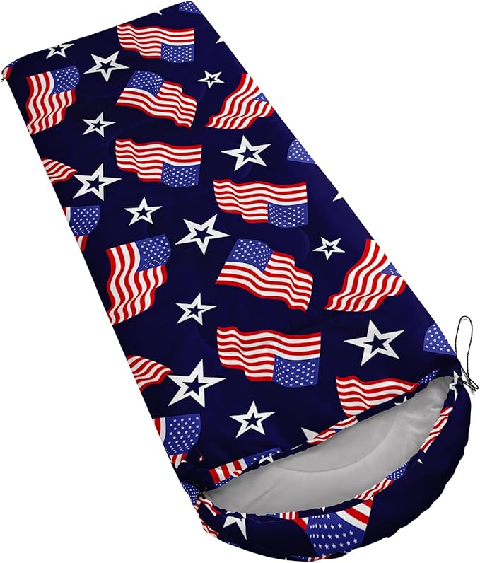 US Flag Sleeping BagAmerican Flag and Stars Camping Bag for Adults KidsStars Stripes Lightweight Warm Portable Outdoor Indoor-Waterproof Cold Weather Resistant for Camping Hiking Travelling