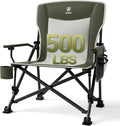 EVER ADVANCED Oversized Folding Camping Chair for Adults Heavy Duty Lawn Chair with Side Pockets Portable Collapsible Quad Chair for Outside Support Up to 500lbs Green