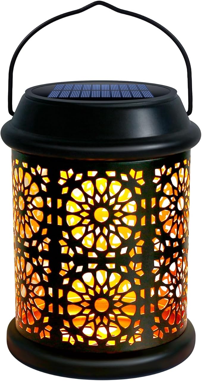 DenicMic Solar Lantern Outdoor Solar Lights Outdoor Hanging Lantern with Handle &amp Hook Waterproof 25 Lumen Warm White LED Metal Decorative for Garden Patio PorchYard Walkway1Pack (Black)