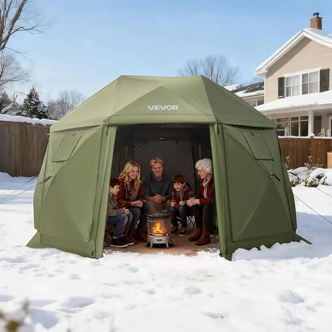 VEVOR Pop up Gazebo Screen Tent 13 x 13 ft 13-Sided Spherical Camping Canopy Tent with Removable Top &amp Carry Bag Quick-Set &amp Bite-Proof Screen House Sun Shelter for 10-12 Persons Green
