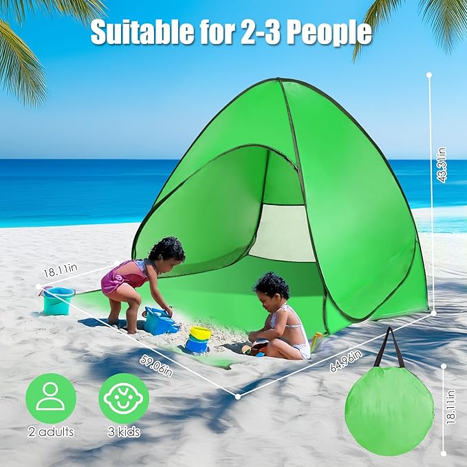 Pop Up Beach Tent Sun Shelter for 2-3 Person Sun Shelter with UPF 50+ &amp Lightweight Portable Beach Tent Easy Pop Up for Outdoor Camping Fishing