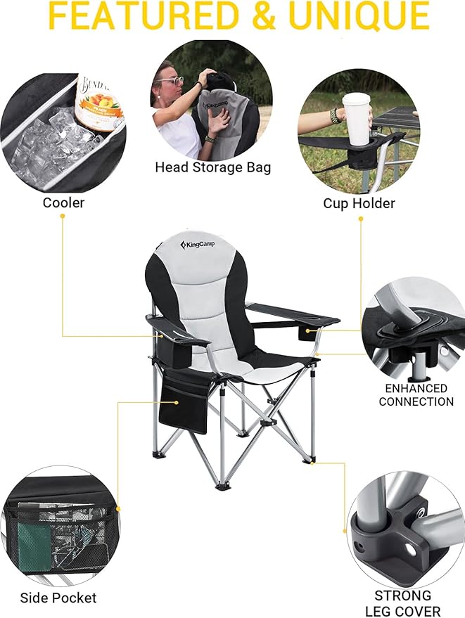 KingCamp Heated Camping Chairs with Lumbar Support Oversized Camp Chairs for Adults with Heating Folding Heated Chairs with USB Padded Camping Chair Outdoor Autumn(NO Battery)