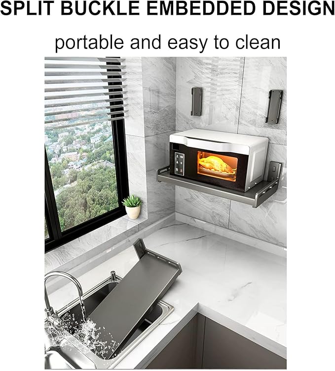 Retractable Stainless Steel Wall Shelf Microwave Oven Rack for Kitchen Multi Functional Storage Shelf for Commercial Restaurant &amp Bar Toaster Space Sa