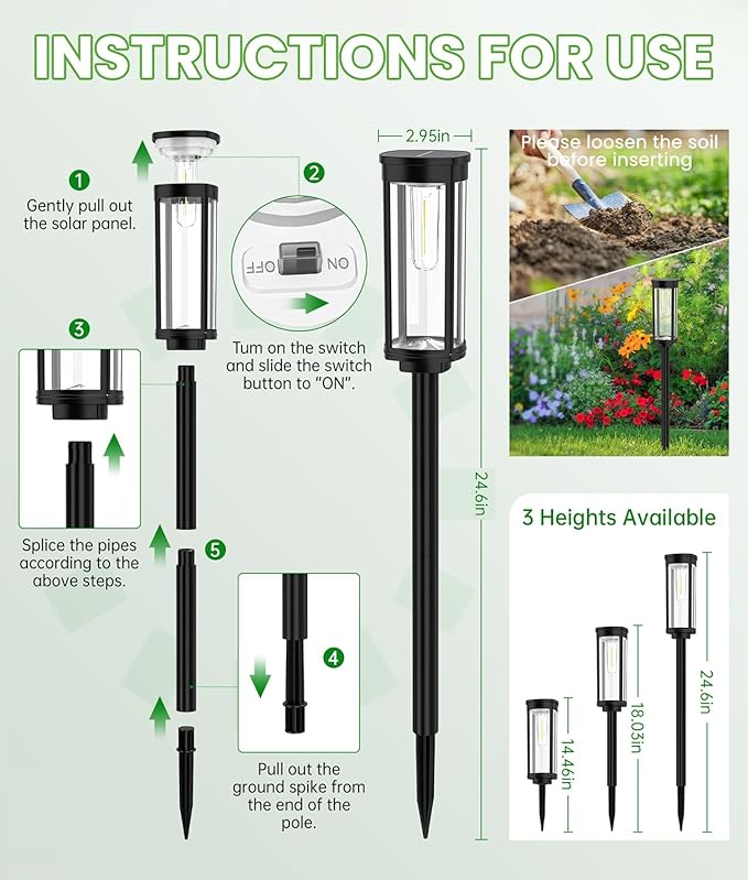 Bright Solar Pathway Lights Outdoor 8 Pack Solar Garden Lights for Outside Waterproof IP65 Auto On/Off Outdoor Light for Yard Garden Lawn Walkway Driveway Landscape Lighting