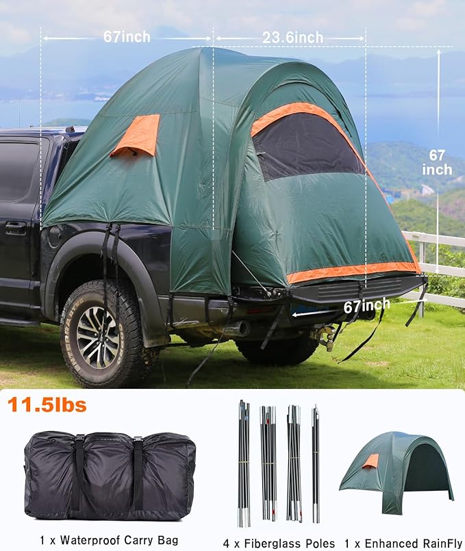LIBERRWAY Truck Bed Tent for 2 Person 5.5-5.8 FT Pickup Truck Tent with Waterproof Rainfly Oxford for Camping Travel Outdoor Chevy Silverado 1500 Dodge Ram 1500 Ford F-150 GMC