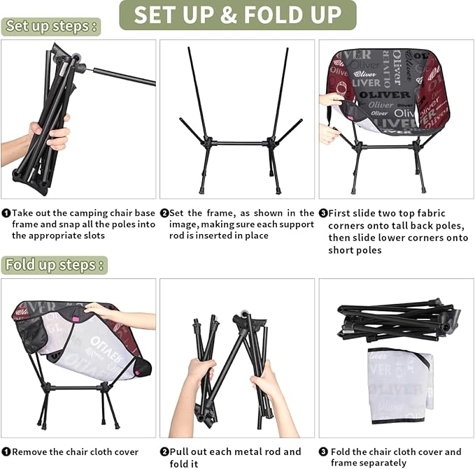 Custom Camping Chair Personalized Outdoor Foldable Chair with Name Lightweight Waterproof Backpacking Chair for Beach Hiking Motorcycle Travel