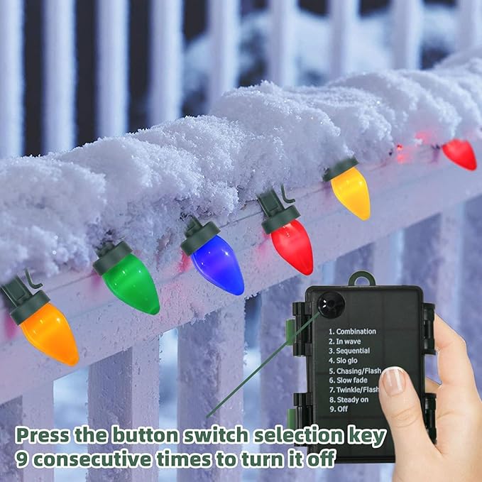 50LED C7 Multicolor Christmas Lights Battery Operated with 8 Mode Remote Control 27.5FT 50pcs Twinkle C7 Light Bulbs for Colorful Christmas Tree Lights &amp Home Porch Yard Lawn Decorations
