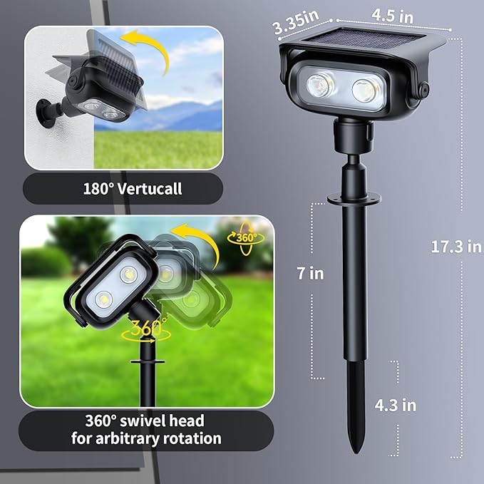 ROSHWEY Solar Spot Lights Outdoor Waterproof Spotlights with 2 Brightness Mode Landscape Lighting Solar Lights for Garden Yard Pathway (Cool White 6 Pack)