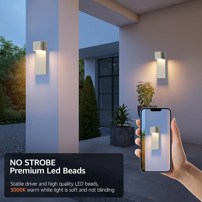 2 Pack 13 Modern Outdoor Led Wall Light16W 3000K 1200Lumen Porch &amp Patio Hardwired Wall Mount Wall SconcesExterior IP65 Waterproof Aluminum Wall Lamp for Front Door Garage Garden(Nickel)