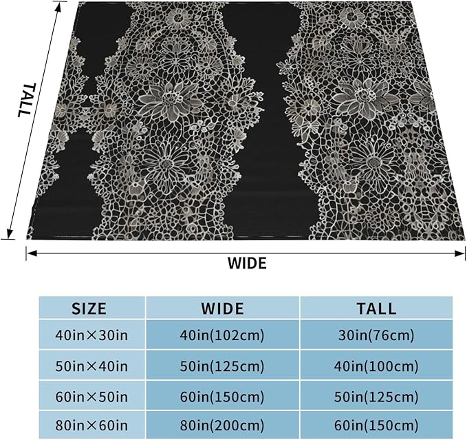 Lace Background 60x50 Printed Soft Fleece Blanket for Sofa Bed and Camping - Cozy Blanket for Travel Picnics Nighttime Use