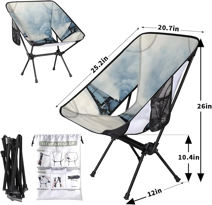 Honeybaby Folding Camping Chair Winter Train Camping Chairs Lightweight Portable Chair Outdoor Foldable Chairs for Camping Travel Picnic Beach Hiking