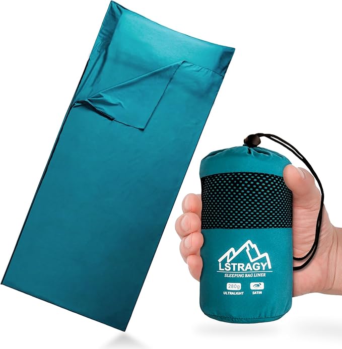 Ultralight Sleeping Bag Liner Satin Sleep Sack Comfy Breathable &amp Cooling &amp Silky Soft liner Travel Sheets &amp Adult Sleep Sack with 2 Way Zipper Ideal for Backpacking Hotel Camping H