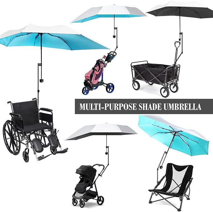 Upf 50+ Chair Umbrella With Clamp/Sun Shade - Portable Umbrella For Sports &amp Outdoors - Secure Clamp 360-Degree Swivel Adjustable Position For Maximum Sun Protection
