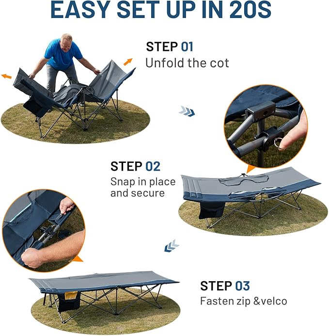 Timber Ridge Extra Wide Heavy Duty Camping Cot for Adult Easy Set Up Oversized Sleeping Cot with Carry Bag for Camping Travel and Outdoors Support up to 450lbs