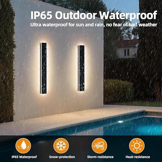 Upgrade Widened 2 Pack Long LED Outdoor Wall Light 31.4inch Black Modern Wall Sconces 31W 3000K Warm White IP65 Waterproof Front Porch Lighting Fixture for Patio Garage Entryway Fence