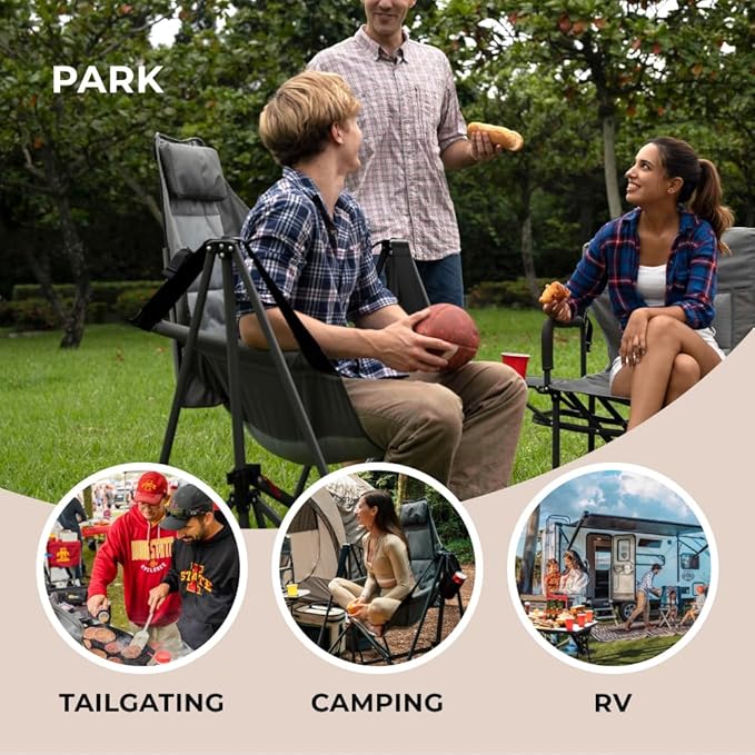 Portable Swing Hammock Chair | Foldable Recliner Rocking Lounger with Headrest &amp Drink Holder | Outdoor Sports Beach Lawn Hunting Tailgating Fishing | Supports 300Lbs (Beige)