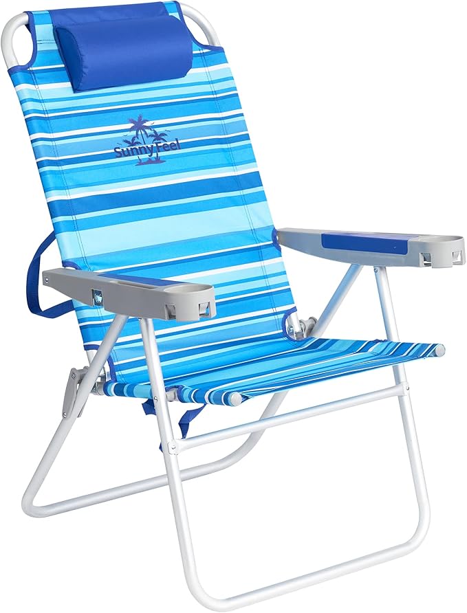 SUNNYFEEL Tall Folding Beach Chair Lightweight Portable Sand Chair for Adults Heavy Duty 500 LBS with Cup Holders Foldable High Camping Lawn Chairs for Camp/Outdoor/Picnic/Concert/Sports