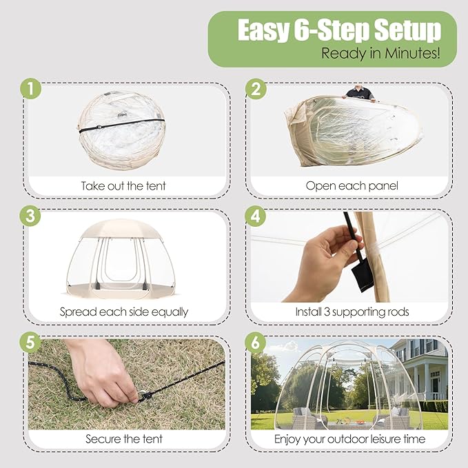 8-14 Person Pop-up Bubble Tent with Waterproof Roof &amp Vent Windows – 10ft-12ft Camping Shelters Outdoor Garden Dome Igloo with 0.15mm Clear PVC 540° Transparent Screen Room for Patio Backyard