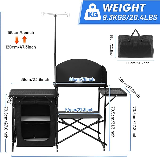 CDEN Camping Kitchen Station Camping Table Grill Table with Light Stand and Windshield Cooking Station outdoor