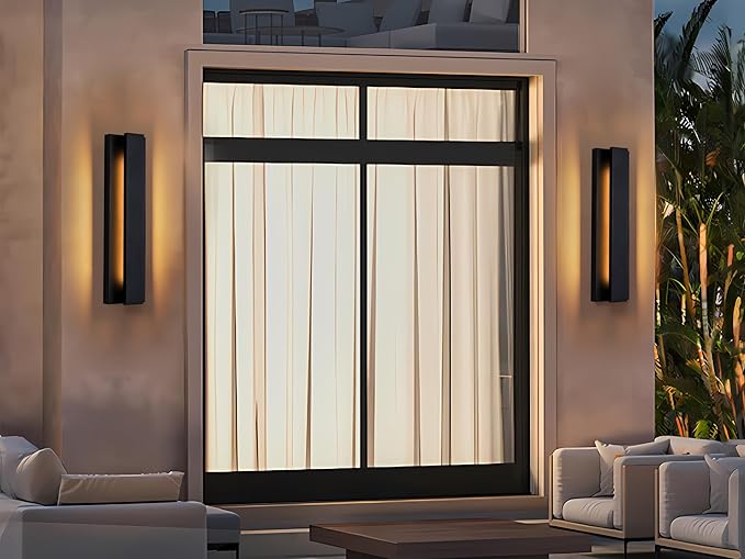 Outdoor Wall Lights 21inch LED Modern Wall Sconce Black Alumium Exterior Porch Light Fixture Long Wall Mount Lighting for House Patio Front Porch Garage2 Packs