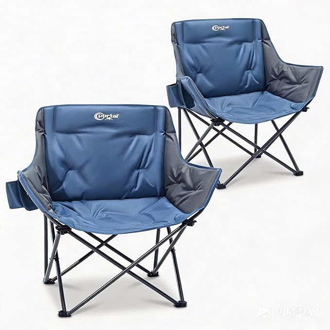 Portal 32 Oversized Camping Chair Foldable Heavy Duty 350 lb Padded Ergonomic Seat for Big &amp Tall Adults Pinch-Free Extra Wide Design Featuring Cup Holder &amp Carry Bag for Fishing Lawn &amp
