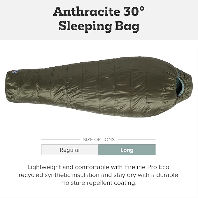 Big Agnes Anthracite - Backpacking Sleeping Bag 3 Season Lightweight Compact