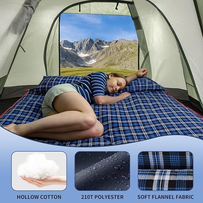 ShinHye Double Sleeping Bag for Adults with 2 Pillows Camping Sleeping Bags Flannel Cotton 2 Person Sleeping Bags XXL Queen Size Sleeping Bag for Cold Weather