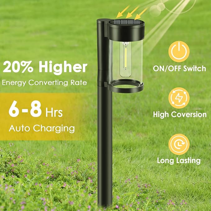 Mancra Solar Pathway Lights Outdoor 10 Pack Metal &amp Glass Solar Lights Outdoor Waterproof Landscape Path Lights for Yard Walkway Garden Decor Warm White