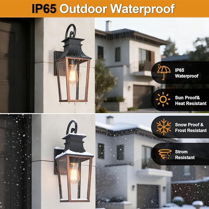 ALVIME 19 Inch Large Outdoor Wall Sconce Aged &amp Brushed Copper Exterior Light Fixture Waterproof Outside Lantern for House Front Door Entryway Porch Garage E26 Base High Strength Clear Glass