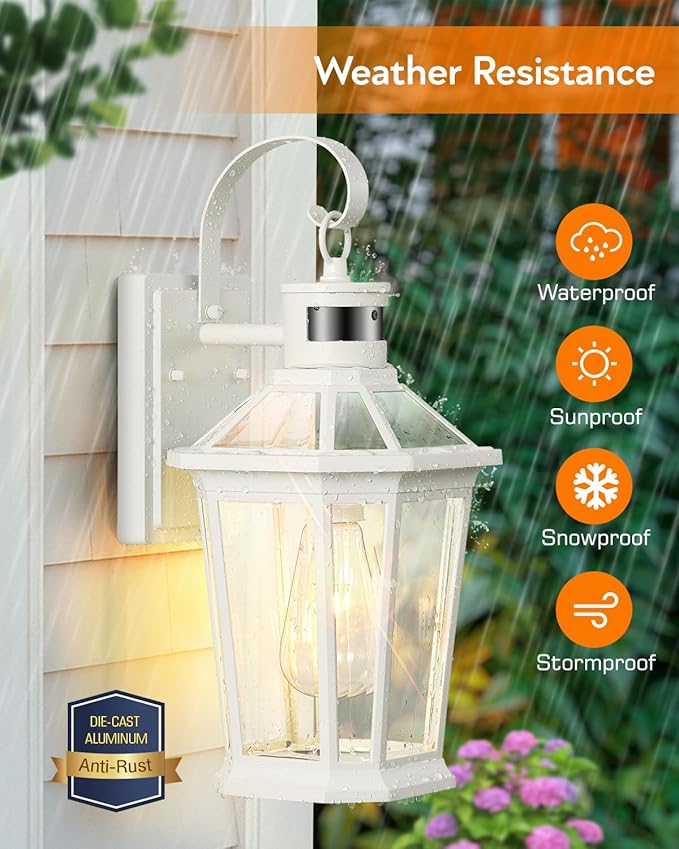 VIANIS Motion Sensor Exterior Light Fixture Dusk to Dawn Outdoor Wall Lighting 2 Pcs White Modern Front Porch Light for House 100% Anti-Rust Aluminum Outside Wall Sconce for Garage Entryway