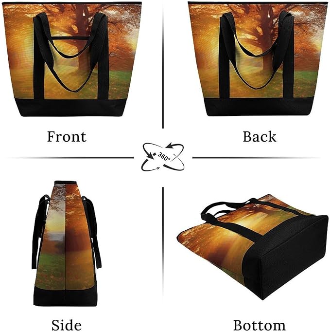 Insulated Shopping BagLarge Reusable Cooler Bags Autumn Sunset Printed Foldable Shopping BagTravel Waterproof Shoulder Bag
