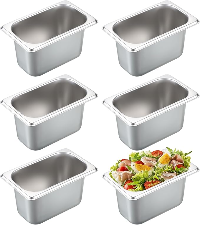 BSTKEY 6 Pack 1/9 Size 4 Inch Deep Hotel Pans Stainless Steel Steam Table Pan Stackable Catering Pan Metal Pan Commercial Food Pans for Kitchen Restaurant Buffet Party Supplies