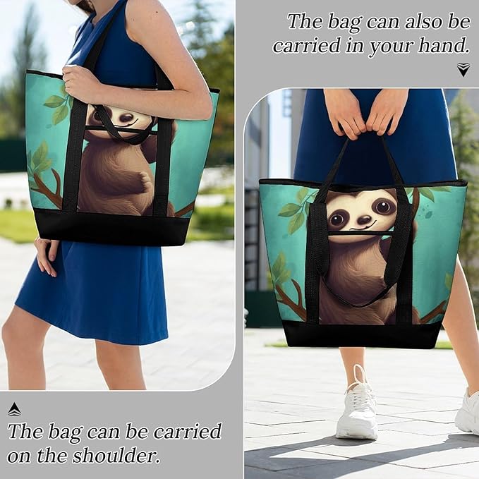 Insulated Shopping BagLarge Reusable Cooler Bags Cute Sloth Printed Foldable Shopping BagTravel Waterproof Shoulder Bag