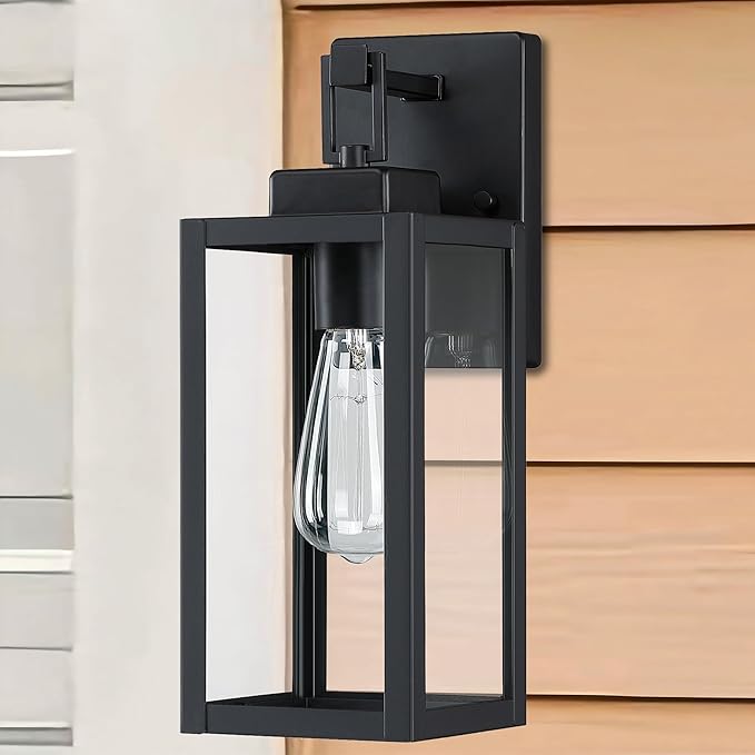 12” Black Wall Sconce Lights-12 Inch Outdoor Wall LightExterior Sconce Steel and Glass Outdoor Porch Light Black Lantern for Front Porch Garage Balcony