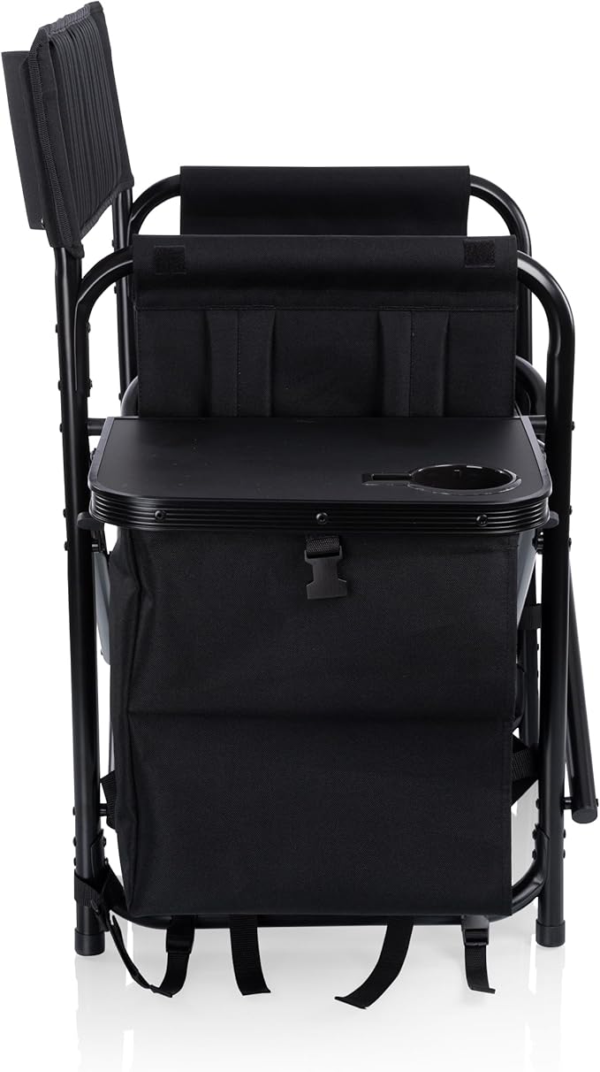 Picnic TIME Fusion Camping Chair with Side Table and Soft Cooler Outdoor Foldable Padded Camping Chairs with Shelves Pockets &amp Cup Holder for Lawn Beach &amp Sports Use for Adults (Matte Bl
