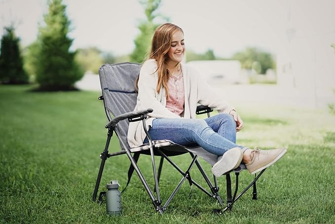 Zenithen Portable Outdoor Folding Chair with Foot Rest Gray - Perfect for Camping Outdoor Activities Sporting Events and Patio Furniture