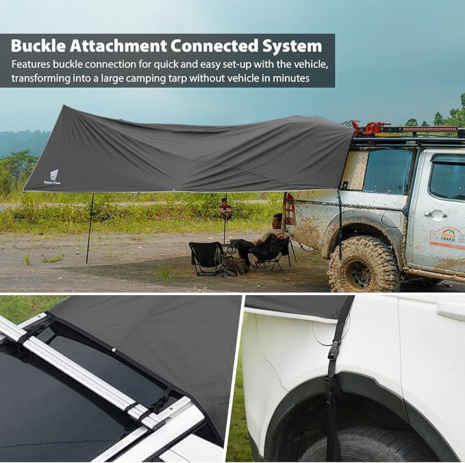GEERTOP Large Car Awning Tarp for Camping Backpacking Tarp SUV Tailgate Truck Canopy Sun Shade Waterproof Outdoor Rear Vehicle Awning Shelter for Van MPV Campers