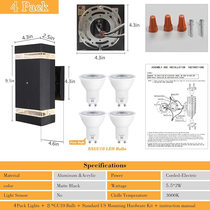 Dusk to Dawn Sensor Outdoor Wall Light Fixture Up Down LED Porch Wall Lights Sconce Black Waterproof Exterior Lighting Wall Mount Aluminium Outdoor Lights for House