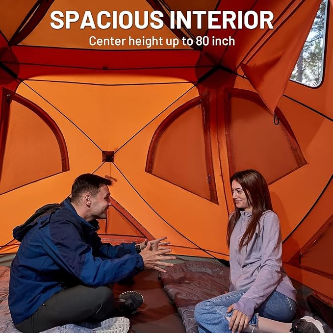 TIMBER RIDGE Instant Pop-Up Weather Resistant Camping Hub Tent Easy 60 Second Set-Up Portable 4 Person Tents for Outdoor Camping Picnicking Orange