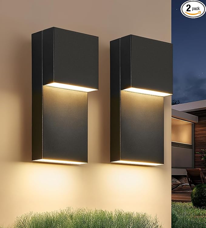 tewei Modern LED Outdoor Wall Sconce 20W Exterior Lighting Fixtures Black Outside Lights for House Integrated LED Outdoor Wall Mount Lights for Front Porch Garage Warm White 3000K 2 Pack